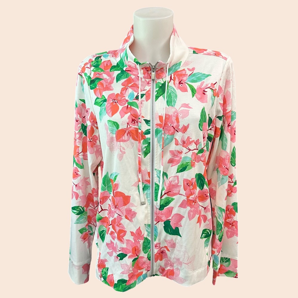 Tommy Bahama Womens Medium High Neck Jacket Floral Pima Cotton Zip - New